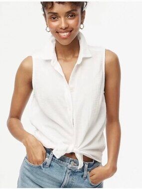 J. Crew White Sleeveless Button-Front Gauze Shirt S